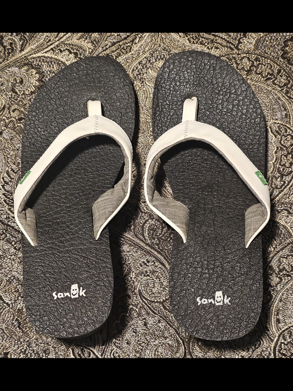 Women's Black Flip Flops with Cream Straps